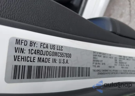 2021 Dodge Durango Gt Plus Awd z USA, uszkodzony, nr VIN 1C4RDJDG0MC557830